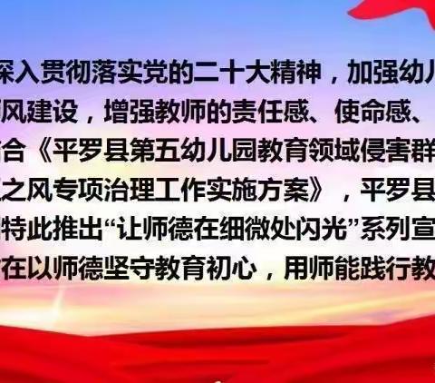 关注每一个细节，欣赏每一个幼儿——平罗县第五幼儿园“让师德在细微处闪光”师德师风宣传（十）