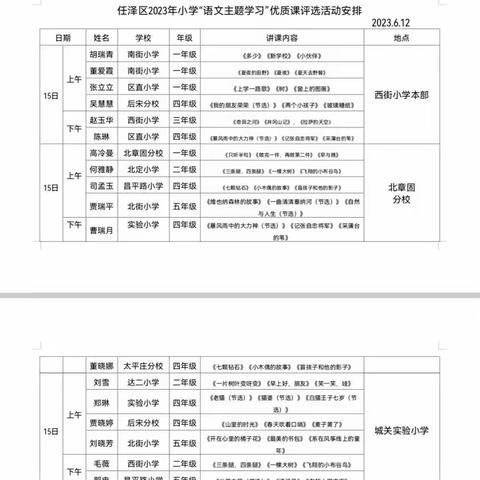 聚焦核心素养 创新课堂教学——任泽区2023年小学“语文主题学习”评选活动