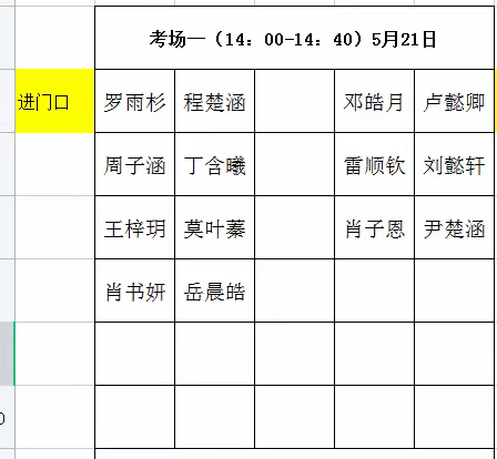 梅溪四季校区2023上半年﻿考级座次表分布图