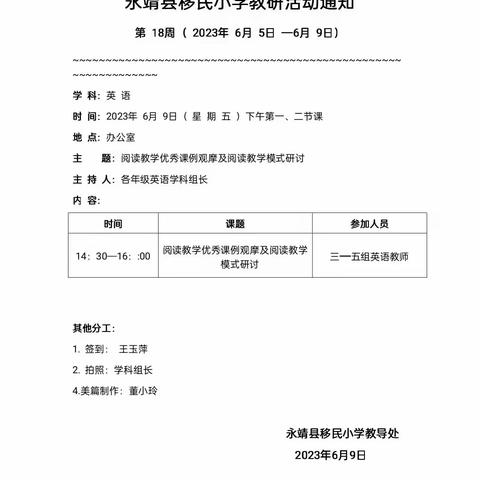 【“三抓三促”移小在行动】观摩学习，力争上游——记移民小学英语教研活动