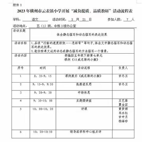 党建+凝心聚力提品质，携手共建品质课堂——2023年春期云表镇中心学校五年级语文组品质课堂教研活动