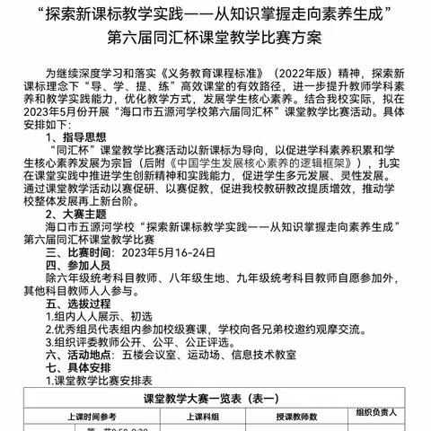 探索新课标教学实践，从知识掌握走向素养生成——海口市五源河学校第六届“同汇杯”教学比赛（初中理科组）