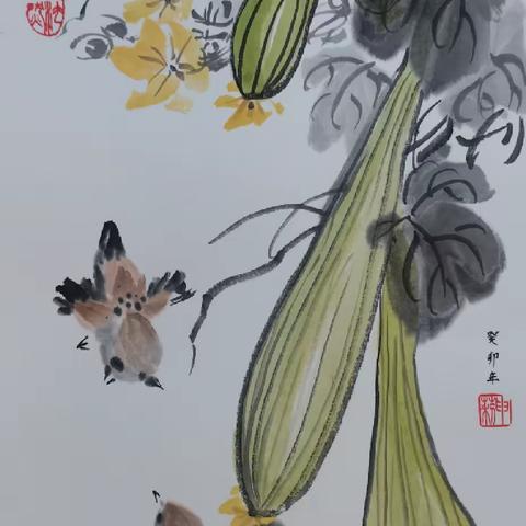 国画《写意丝瓜》