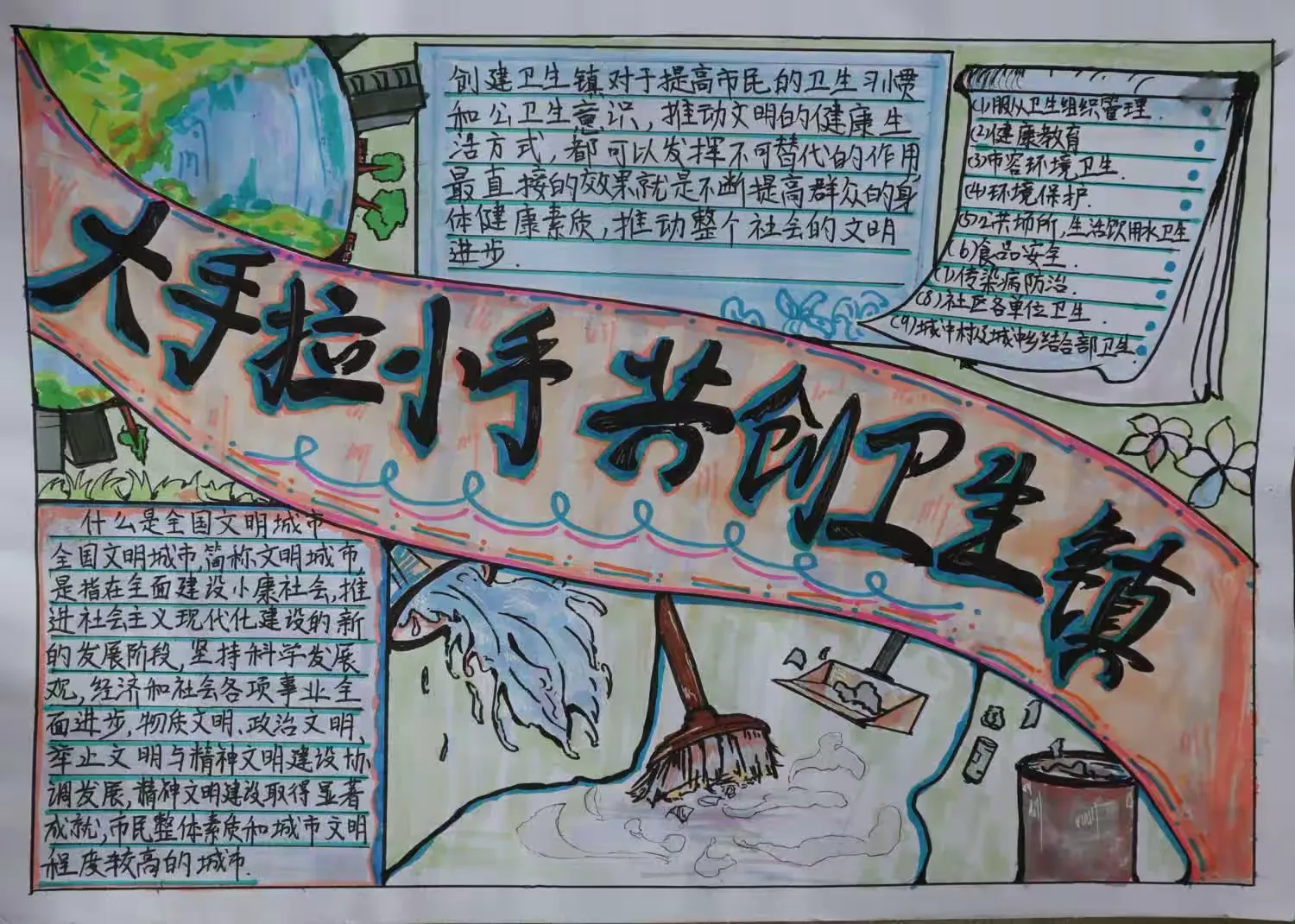 简篇-我校学生参加镇“小手拉大手,创建卫生镇”手抄报比赛喜获佳绩