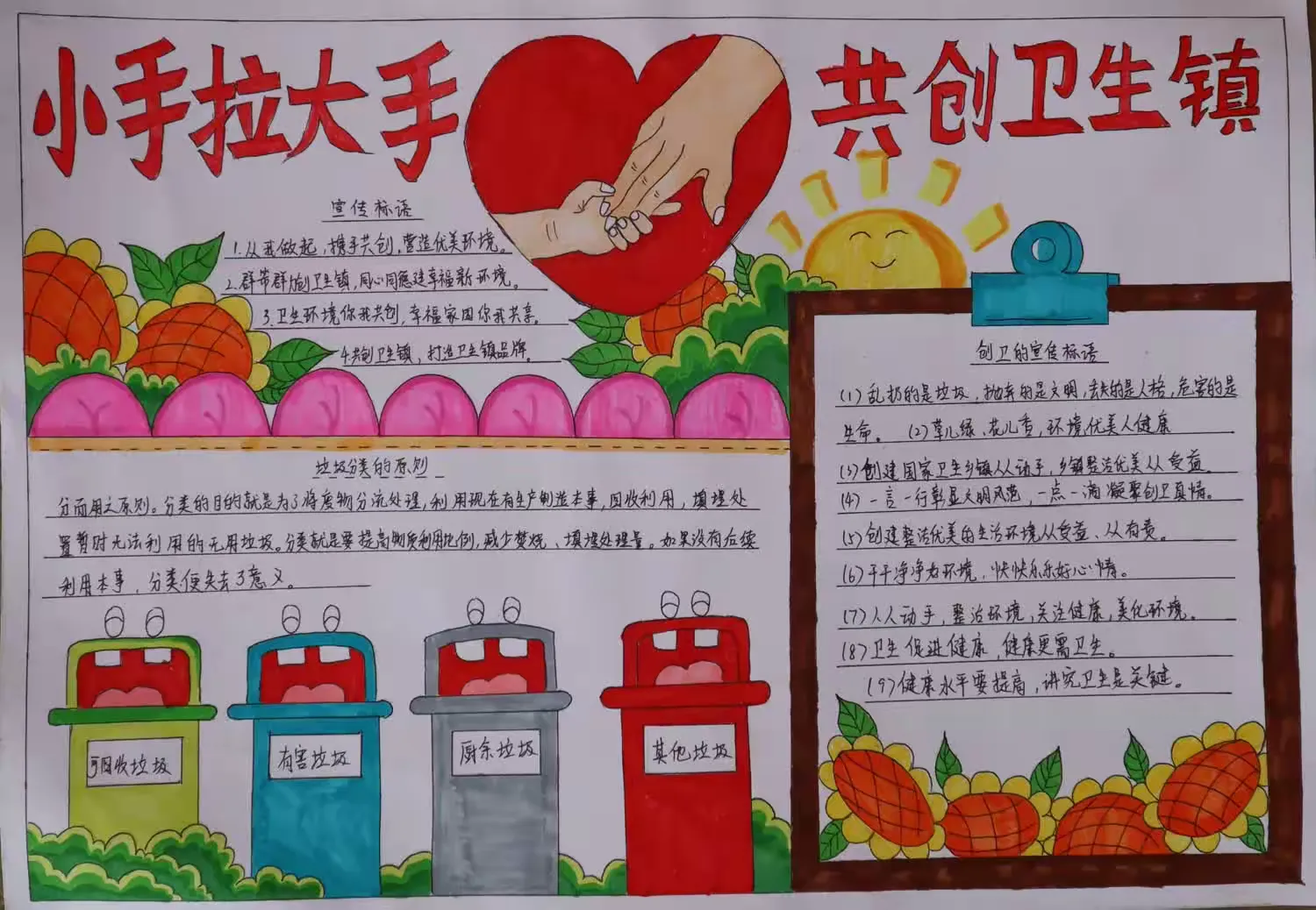 简篇-我校学生参加镇“小手拉大手,创建卫生镇”手抄报比赛喜获佳绩