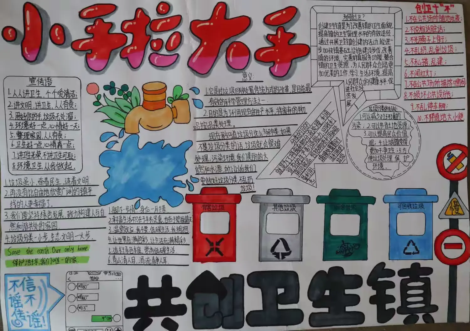 简篇-我校学生参加镇“小手拉大手,创建卫生镇”手抄报比赛喜获佳绩