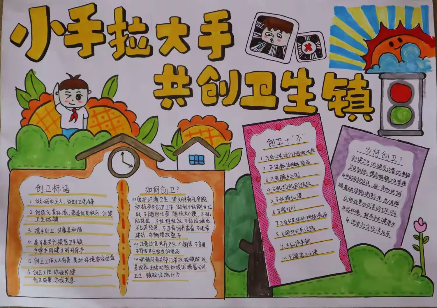 简篇-我校学生参加镇“小手拉大手,创建卫生镇”手抄报比赛喜获佳绩