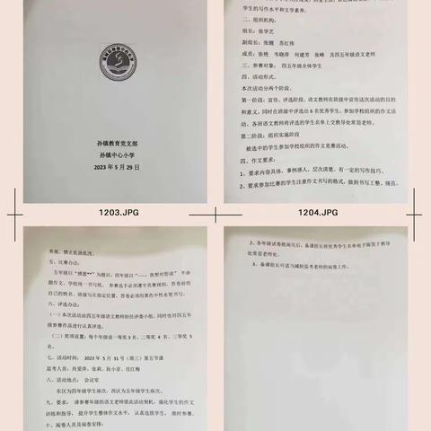 胸藏文墨虚若谷，腹有诗书笔生花——孙镇中心小学四五年级作文竞赛活动