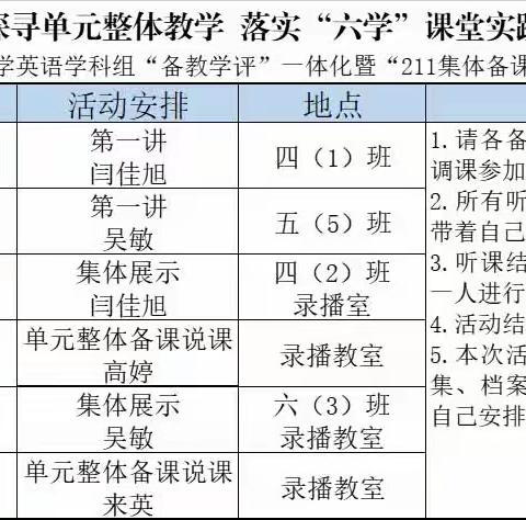 共研单元整体教学，打造特色英语“六学课堂”，推进教学评一体化