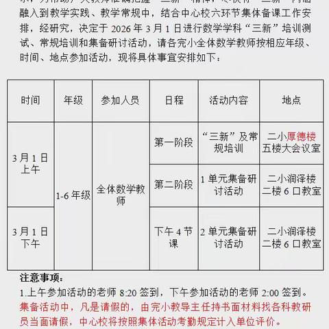 三新赋能研思致远 集备深耕笃行实干 ——平邑街道第一中心校小学数学“三新”培训暨四年级六环节集备活动