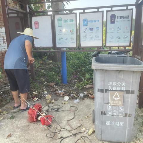 涨渡湖街开展垃圾桶点位清理活动