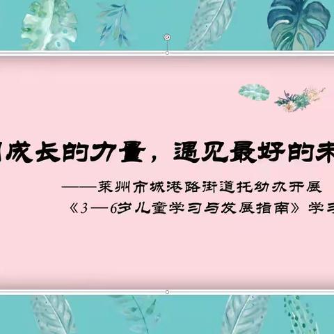 “用成长的力量，遇见最好的未来”莱州市城港路街道托幼办开展《3-6岁儿童学习与发展指南》学习活动
