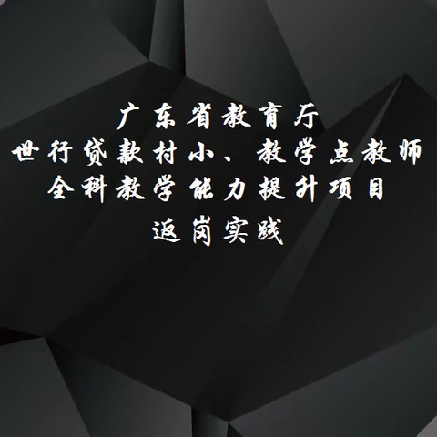 广东省教育厅世行贷款村小、教学点教师全科教学能力提升项目返岗实践