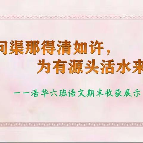 “问渠那得清如许，为有源头活水来”——浩华六班语文期末学习收获展示