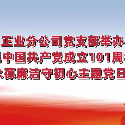 正业分公司党支部举办:庆祝中国共产党成立101周年---暨永葆廉洁守初心主题党日活动