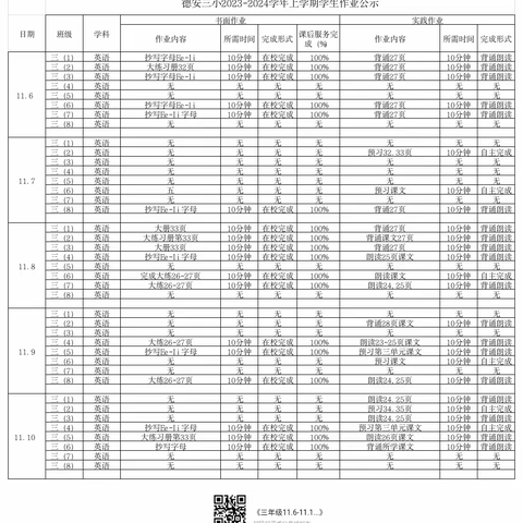 德安县第三小学三年级英语作业公示