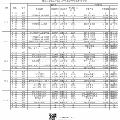 德安县第三小学四年级英语作业公示