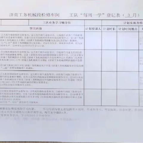 检修车间检一工队三月份每周一学