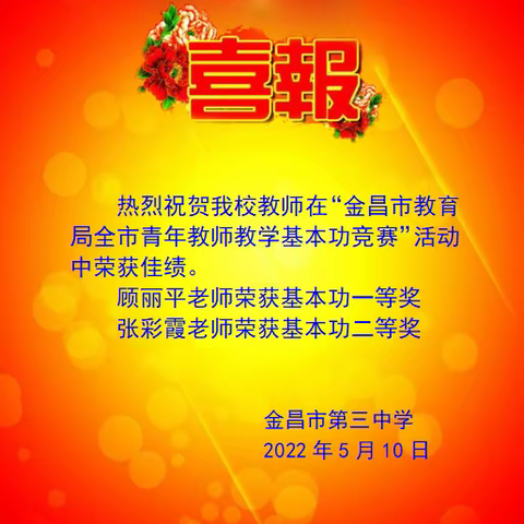 【喜报】热烈祝贺我校教师在“金昌市教育局全市青年教师基本功竞赛”活动中荣获佳绩