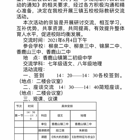 校际交流拓视野，听课评课共提升---柳泉、锦屏、香鹿山三镇五校校际教研活动