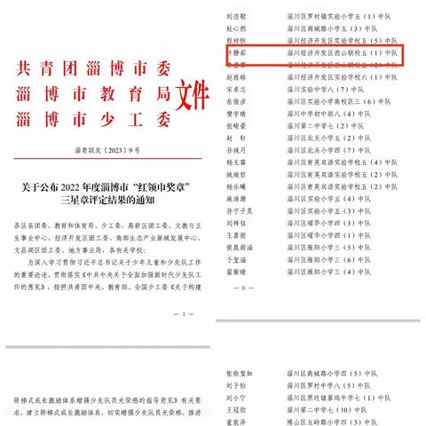 【喜报】淄川经济开发区西山联校少先队员荣获淄博市“红领巾奖章”三星章