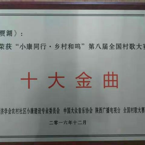 歌曲《神奇贾湖》荣获“第八届全国村歌大赛十大金曲”
