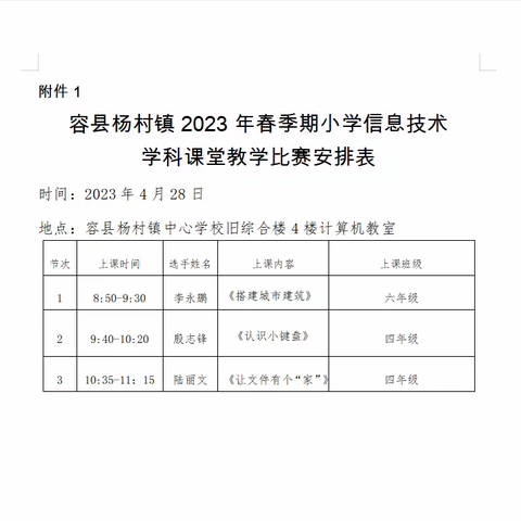 课堂展风采，赛课促成长———容县杨村镇2023年春季期小学信息技术学科课堂教学比赛