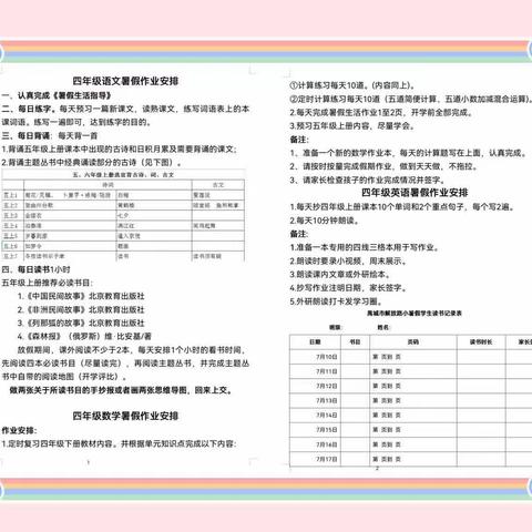 【解放路小学四年级7.15-7.22暑期作业展示】