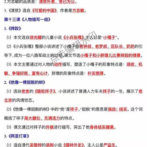 部编语文五年级下册总复习各课课文知识点汇总归纳（彩色图片版）