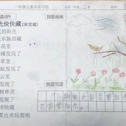 博鳌镇中心学校一年级1班《阳光快快藏》读写绘作品