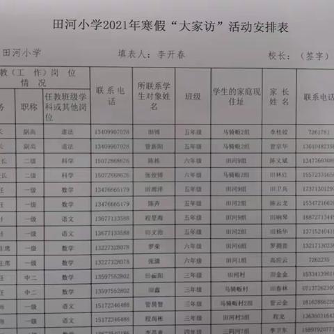 田河小学2021寒假“大家访”活动记录