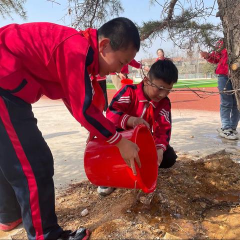 新泰市放城镇涝坡联办小学——“春风十里种绿植，快乐相伴共成长”植树节活动