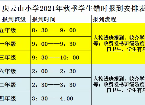 2021年秋庆云山小学开学指南