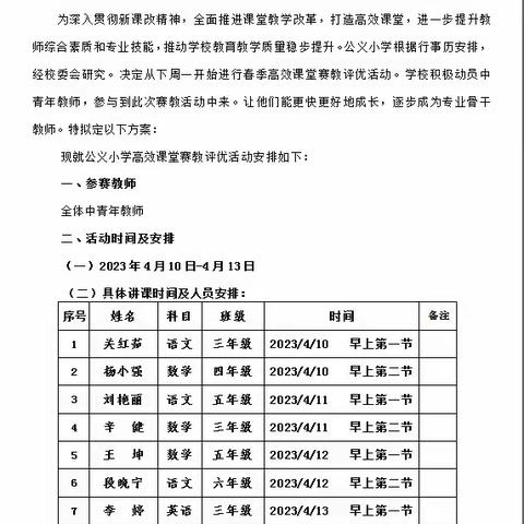 徐杨公义小学开展2023年春季高效课堂赛教评优活动。