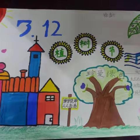 相约春天，共植希望—志成学校1703班植树节绘画活动