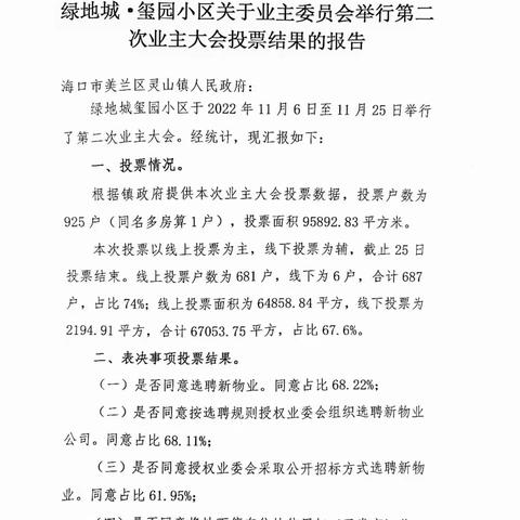 2022.11.26关于业主委员会举行第二次业主大会投票结果公示