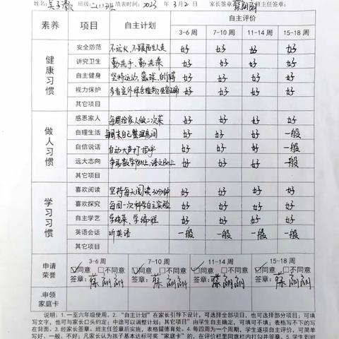 家庭素养作业  —— 自主规划，做强自己