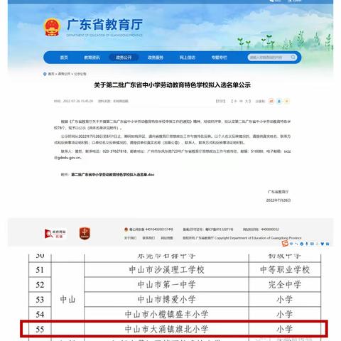 中山市大涌镇旗北小学获评广东省中小学劳动教育特色学校！