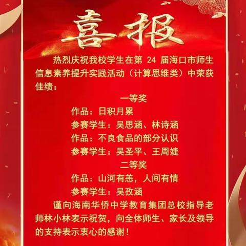 崇尚科学  发展自我——海南华侨中学教育集团龙桥学校学生在24届海口市师生信息素养提升实践活动中获佳绩