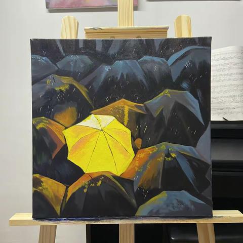 手绘丙烯画《发光的伞》