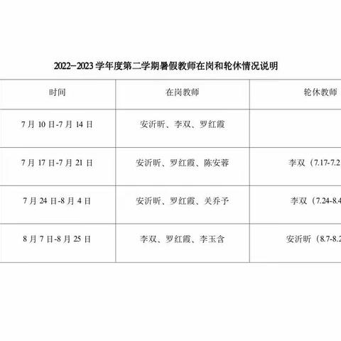 2023年暑假教师在岗情况说明