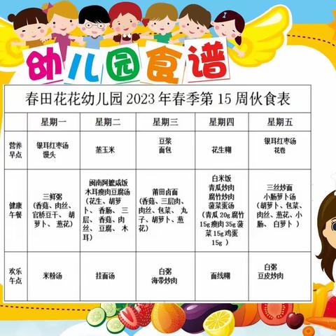 【锦瑞恒恩春田花花幼儿园】每周营养食谱（5.15-5.19)