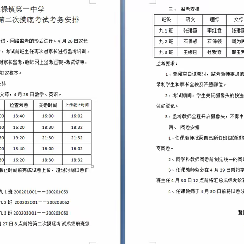 光禄镇第一中学2020年中考第二次摸底考试