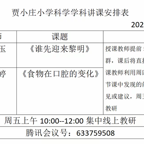 课例教研，展风采，促成长--贾小庄小学科学教师线上听评课教研活动