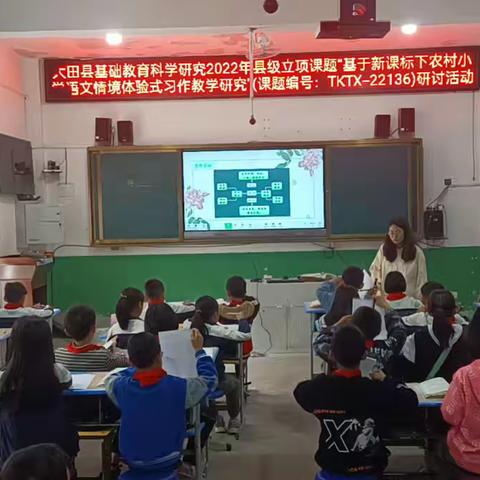 县级课题《基于新课标下农村小学语文情境体验式习作教学实践研究》研讨活动2023年4月27日在文江中心小学举行