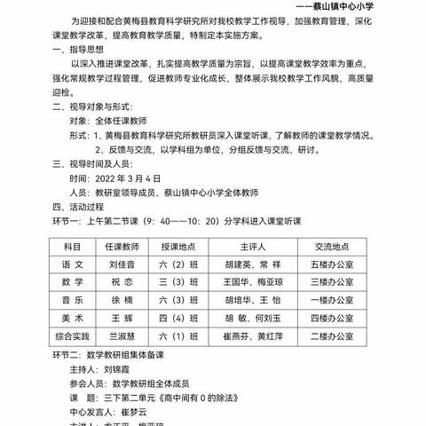 借力教学视导，助推学校发展——县教科所领导莅临蔡山镇小进行教学视导