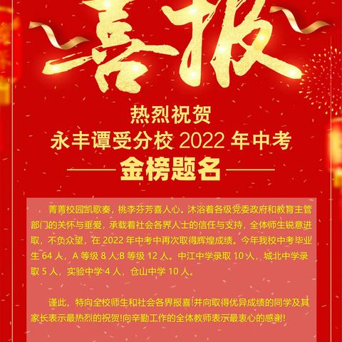 热烈祝贺永丰谭受分校2022年中考金榜题名