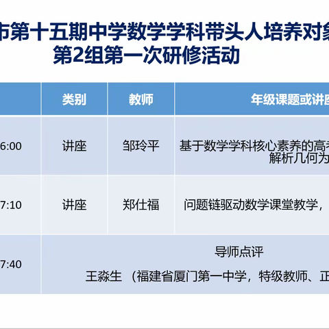 名师引领促成长，云上研修共提升 ——记厦门市第十五期中学数学学科带头人培养对象第二组第1次研修活动