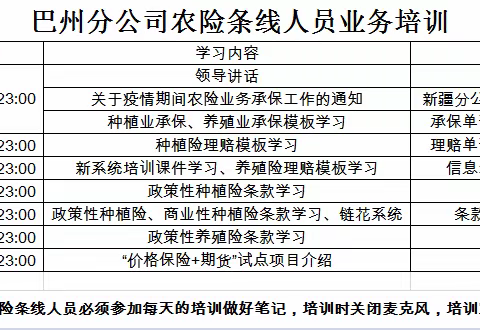 第六、七期巴州分公司农业保险线上培训简报