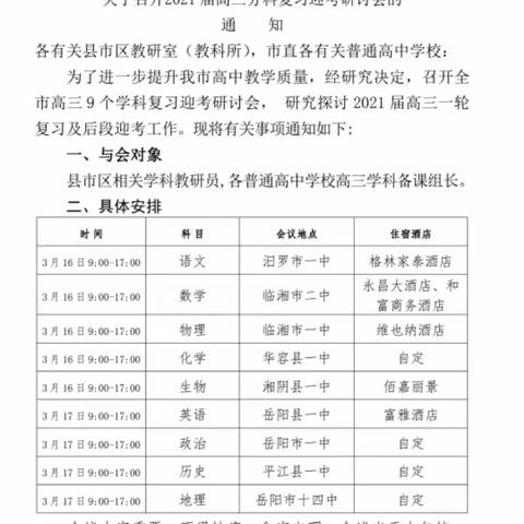 岳阳市2021届高三化学复习迎考研讨会